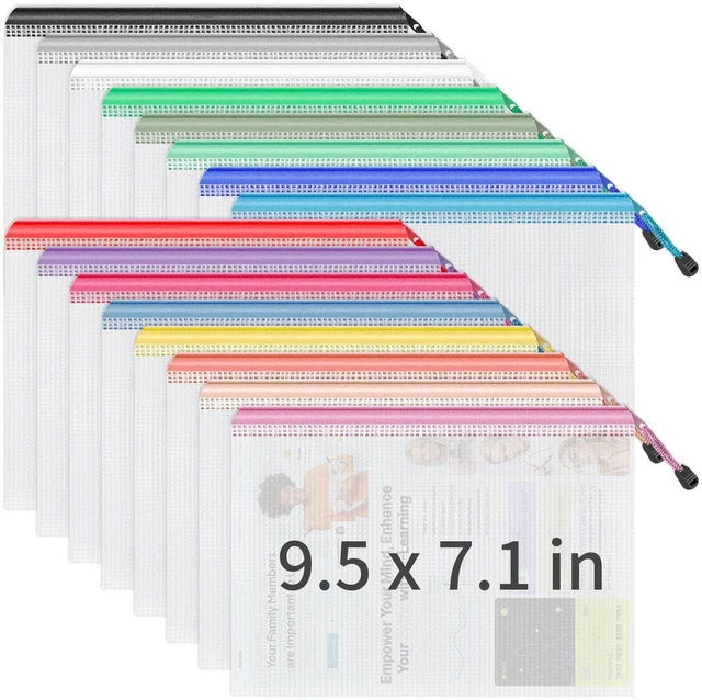 Main image of 16 Pack A5 Mesh Zipper Organizer Bags, 16 Colors Storage Pouches 16 Colorful A5 Pouches Help Organize Crafts, Puzzles and Stationery by Color Code. Clear Mesh Design Makes Items Easy to Find
