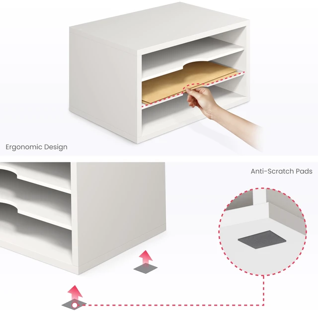 Alt view image 7 of 7 - File Organizer, 3-Tier Document Paper Sorter, Stackable Wood Desk Organizer, Mail Sorter and Monitor Stand with Storage Shelves, White