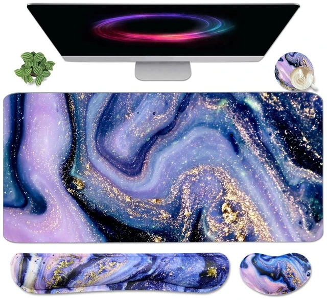 Alt view image 5 of 6 - Keyboard Mouse Pad Set, Extended Mouse Pad+Keyboard Wrist Rest Support, Memory Foam Ergonomic Easy Typing, 3Pcs (35.4×15.7 in) Desk Pad Set for Home Office Study Game-Purple Marble