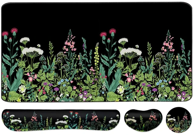 Main image of Keyboard Mouse Pad Set, Extended Mouse Pad+Keyboard Wrist Rest Support, Memory Foam Ergonomic Easy Typing, 3Pcs (35.4×15.7 in) Desk Pad Set for Home Office Study Game - Weeds