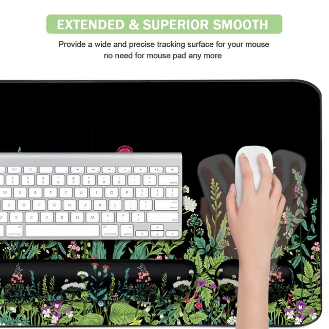 Alt view image 5 of 7 - Keyboard Mouse Pad Set, Extended Mouse Pad+Keyboard Wrist Rest Support, Memory Foam Ergonomic Easy Typing, 3Pcs (35.4×15.7 in) Desk Pad Set for Home Office Study Game - Weeds