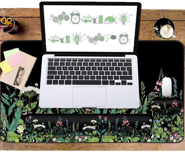 Alt view image 6 of 7 - Keyboard Mouse Pad Set, Extended Mouse Pad+Keyboard Wrist Rest Support, Memory Foam Ergonomic Easy Typing, 3Pcs (35.4×15.7 in) Desk Pad Set for Home Office Study Game - Weeds