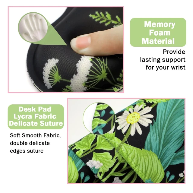 Alt view image 4 of 7 - Keyboard Mouse Pad Set, Extended Mouse Pad+Keyboard Wrist Rest Support, Memory Foam Ergonomic Easy Typing, 3Pcs (35.4×15.7 in) Desk Pad Set for Home Office Study Game - Weeds