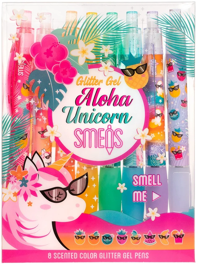 Main image of Glitter Gel Smens (Aloha Unicorn) - Patented Gourmet Scented Pens, Colored Glitter Gel Ink, Medium Point, 8 Count