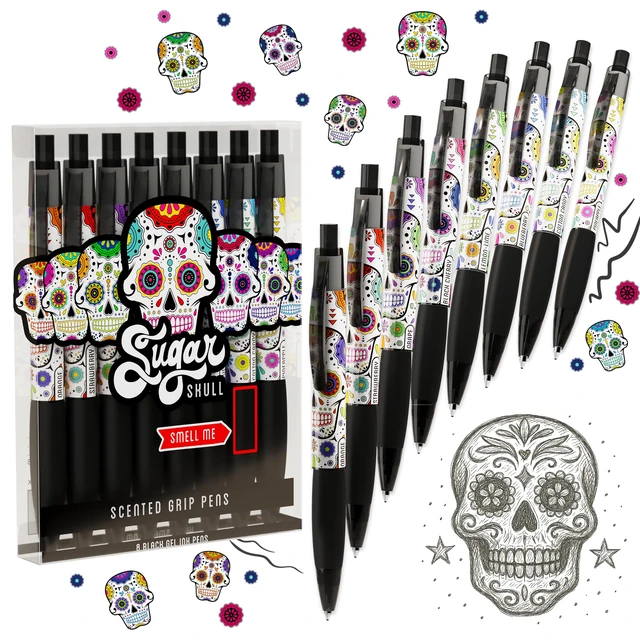 Alt view image 4 of 7 - Sugar Skull Smens - Patented Gourmet Scented Pens, Black Ink, Medium Point - 8 Count