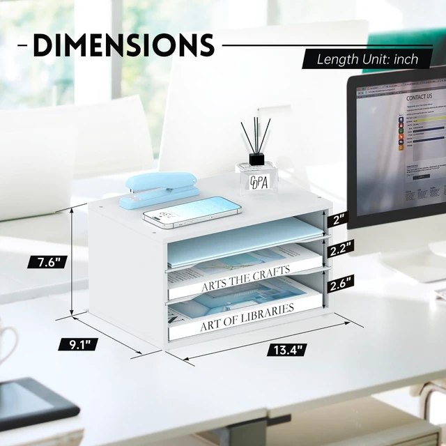 Alt view image 3 of 6 - 3 Tier Wood Desk Organizer, Mail Sorter and Paper Organizer for Desk, White Wooden Desktop Organizer for Sorting Papers, Letters and Mails, Literature Organizer for Home Office, Classroom Organization
