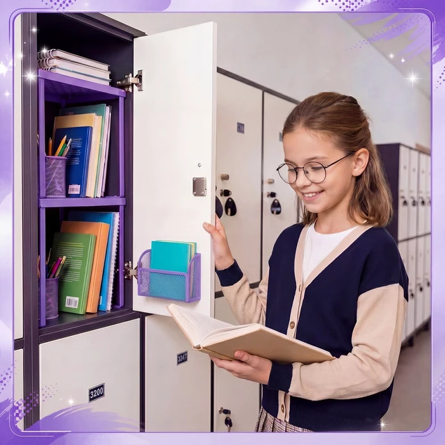 Alt view image 2 of 7 - 2 Pcs Metal Locker Organizer Shelf Stackable 2-Tier, Purple Fits Standard School Office Gym Lockers, Sturdy Build, Open Grid Design for Visibility, 11x10x12 Inch Size, Hardware Included