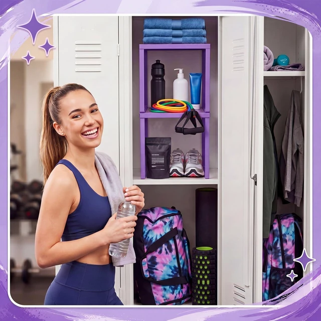 Alt view image 7 of 7 - 2 Pcs Metal Locker Organizer Shelf Stackable 2-Tier, Purple Fits Standard School Office Gym Lockers, Sturdy Build, Open Grid Design for Visibility, 11x10x12 Inch Size, Hardware Included