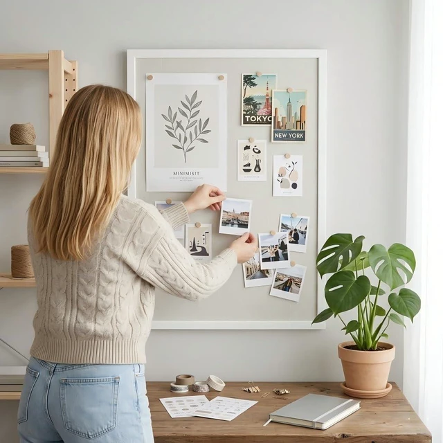 Alt view image 3 of 7 - White Bulletin Board with Pine Wood Frame and Linen Surface 40x30 Large Cork Boards for Walls, Wall Mounted Notice Board for Home Office School, Vision Board Message Organizer, White