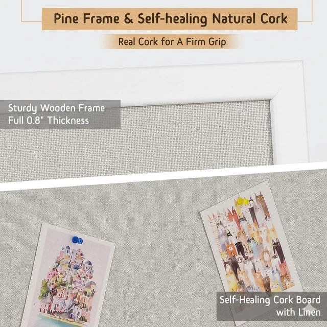 Alt view image 2 of 7 - White Bulletin Board with Pine Wood Frame and Linen Surface 40x30 Large Cork Boards for Walls, Wall Mounted Notice Board for Home Office School, Vision Board Message Organizer, White