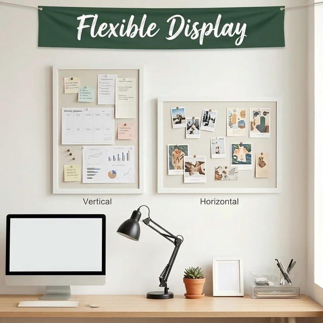 Alt view image 6 of 7 - White Bulletin Board with Pine Wood Frame and Linen Surface 40x30 Large Cork Boards for Walls, Wall Mounted Notice Board for Home Office School, Vision Board Message Organizer, White