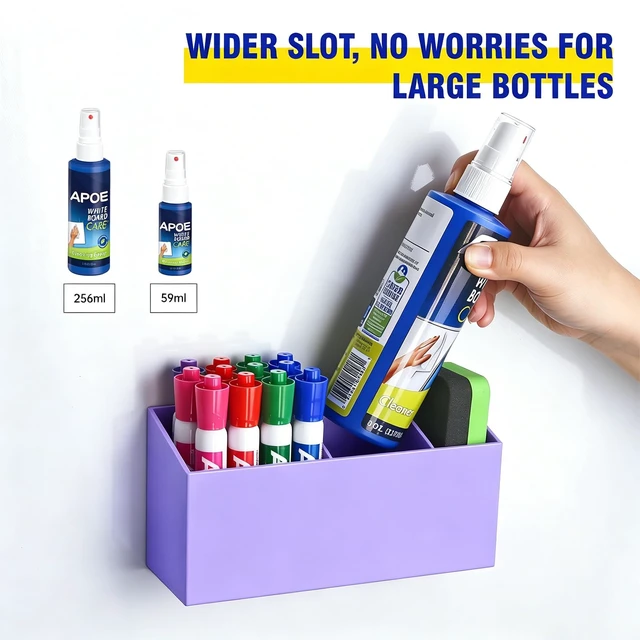 Alt view image 2 of 7 - Magnetic Marker Holder for Whiteboard, Fridge, Teacher Must Have Acrylic Magnet Dry Erase Pen Holder for Refrigeator, Anti-slip Pencil Holder for Classroom, Locker Organizer-Purple