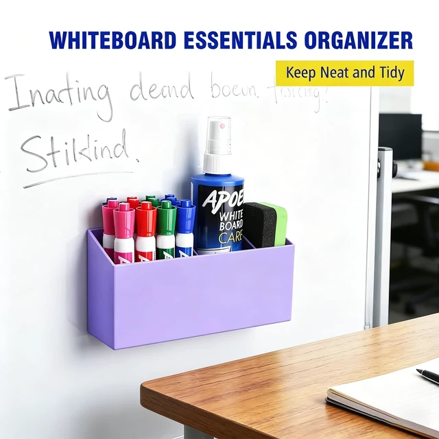 Alt view image 4 of 7 - Magnetic Marker Holder for Whiteboard, Fridge, Teacher Must Have Acrylic Magnet Dry Erase Pen Holder for Refrigeator, Anti-slip Pencil Holder for Classroom, Locker Organizer-Purple