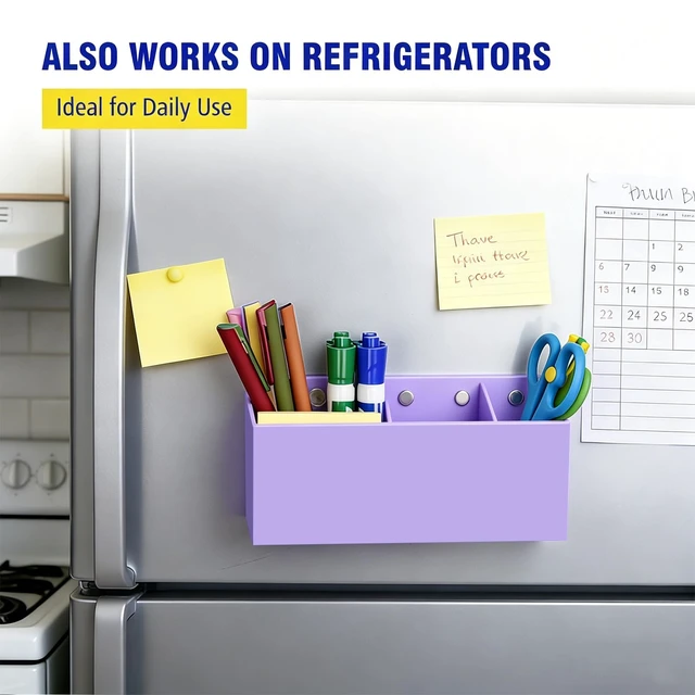 Alt view image 5 of 7 - Magnetic Marker Holder for Whiteboard, Fridge, Teacher Must Have Acrylic Magnet Dry Erase Pen Holder for Refrigeator, Anti-slip Pencil Holder for Classroom, Locker Organizer-Purple