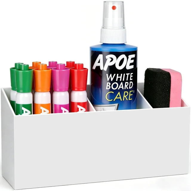 Main image of Magnetic Marker Holder for Whiteboard, Fridge, Teacher Must Have Acrylic Magnet Dry Erase Pen Holder for Refrigeator, Anti-slip Pencil Holder for Classroom, Locker Organizer-White