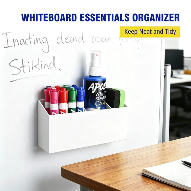 Alt view image 4 of 7 - Magnetic Marker Holder for Whiteboard, Fridge, Teacher Must Have Acrylic Magnet Dry Erase Pen Holder for Refrigeator, Anti-slip Pencil Holder for Classroom, Locker Organizer-White