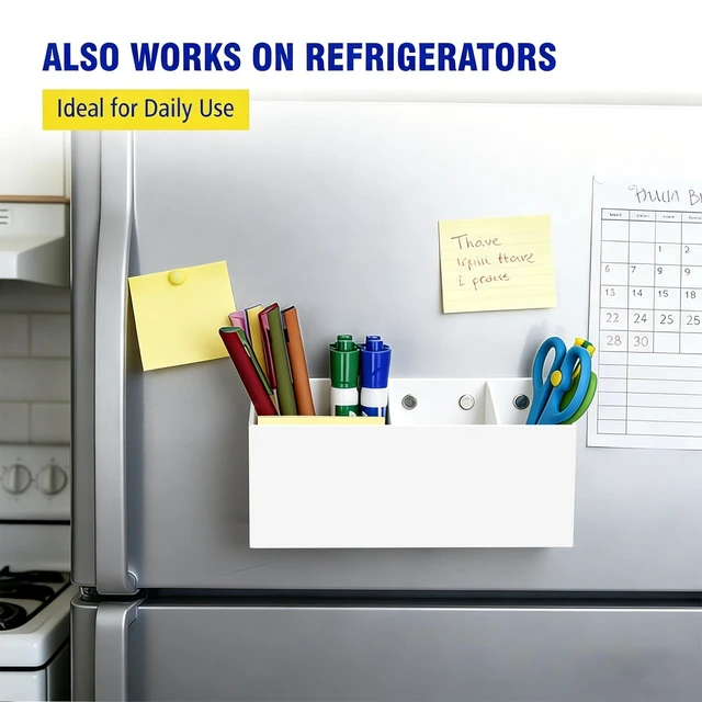 Alt view image 5 of 7 - Magnetic Marker Holder for Whiteboard, Fridge, Teacher Must Have Acrylic Magnet Dry Erase Pen Holder for Refrigeator, Anti-slip Pencil Holder for Classroom, Locker Organizer-White