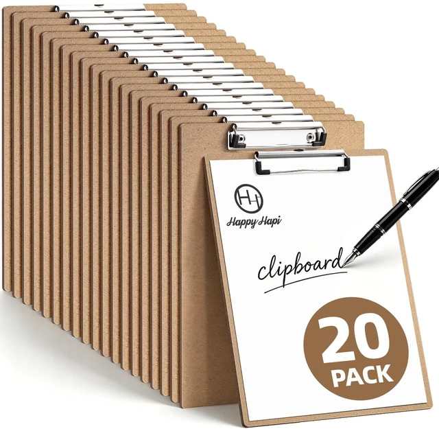 Main image of Clipboard 20 Pack, 8.5x11 Clip Board Bulk, Wooden Clipboard A4 Hardboard Brown Clipboards, Standard Letter Size Clip Board for Classroom, Student, Office & School Supplies