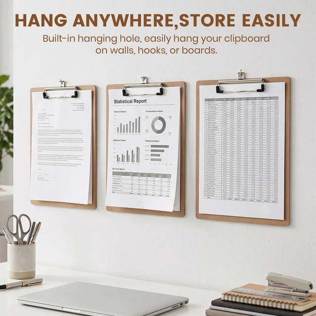 Alt view image 6 of 7 - Clipboard 20 Pack, 8.5x11 Clip Board Bulk, Wooden Clipboard A4 Hardboard Brown Clipboards, Standard Letter Size Clip Board for Classroom, Student, Office & School Supplies