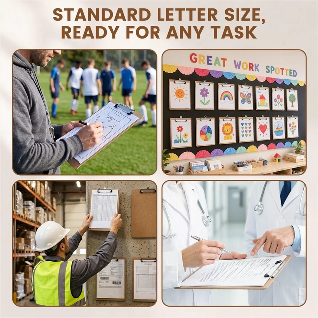 Alt view image 7 of 7 - Clipboard 20 Pack, 8.5x11 Clip Board Bulk, Wooden Clipboard A4 Hardboard Brown Clipboards, Standard Letter Size Clip Board for Classroom, Student, Office & School Supplies