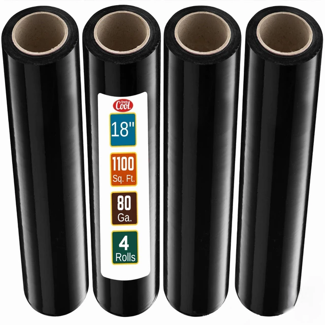 Main image of 4 Pack Stretch Wrap 18 Inch 80 Gauge Shrink Wrap Black Plastic Wrap for Moving Boxes, Furniture, Heavy Duty Industrial Strength Pallet and Moving Supplies Packing Stretch Film