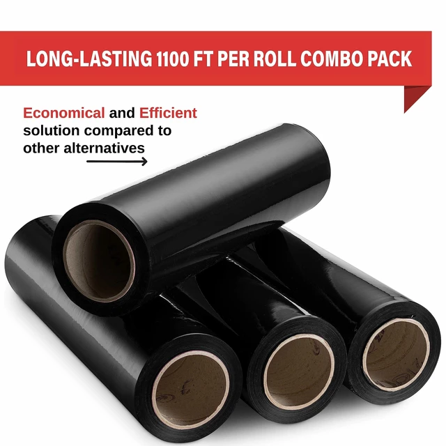 Alt view image 4 of 7 - 4 Pack Stretch Wrap 18 Inch 80 Gauge Shrink Wrap Black Plastic Wrap for Moving Boxes, Furniture, Heavy Duty Industrial Strength Pallet and Moving Supplies Packing Stretch Film