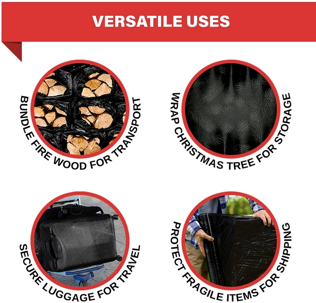 Alt view image 6 of 7 - 4 Pack Stretch Wrap 18 Inch 80 Gauge Shrink Wrap Black Plastic Wrap for Moving Boxes, Furniture, Heavy Duty Industrial Strength Pallet and Moving Supplies Packing Stretch Film
