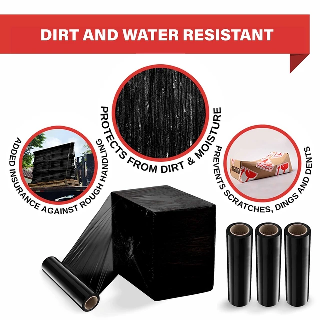 Alt view image 7 of 7 - 4 Pack Stretch Wrap 18 Inch 80 Gauge Shrink Wrap Black Plastic Wrap for Moving Boxes, Furniture, Heavy Duty Industrial Strength Pallet and Moving Supplies Packing Stretch Film
