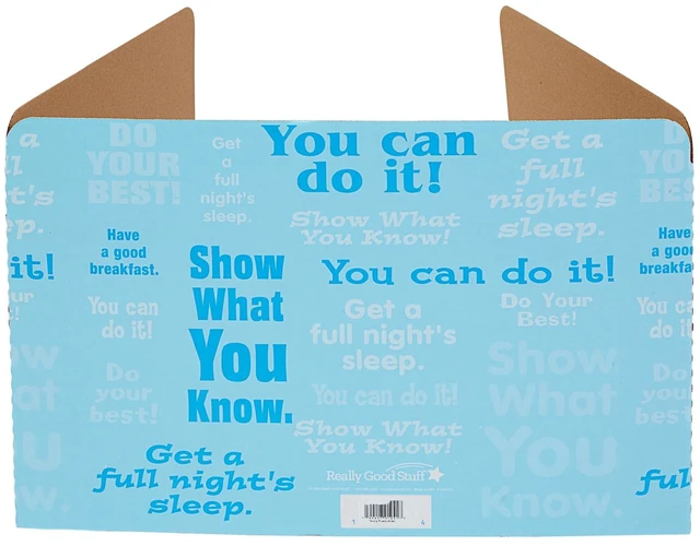Main image of Blue Privacy Shields for Student Desks, Set of 12 14" H x 22" W x 16" D, Ages 4+, PreK+, Desk Dividers with Motivational Messages