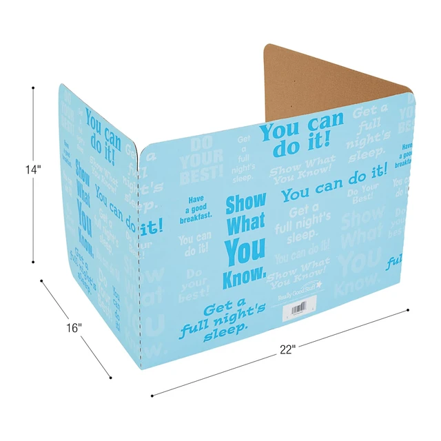 Alt view image 4 of 7 - Blue Privacy Shields for Student Desks, Set of 12 14" H x 22" W x 16" D, Ages 4+, PreK+, Desk Dividers with Motivational Messages