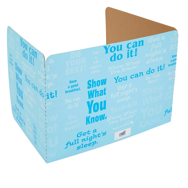 Alt view image 5 of 7 - Blue Privacy Shields for Student Desks, Set of 12 14" H x 22" W x 16" D, Ages 4+, PreK+, Desk Dividers with Motivational Messages