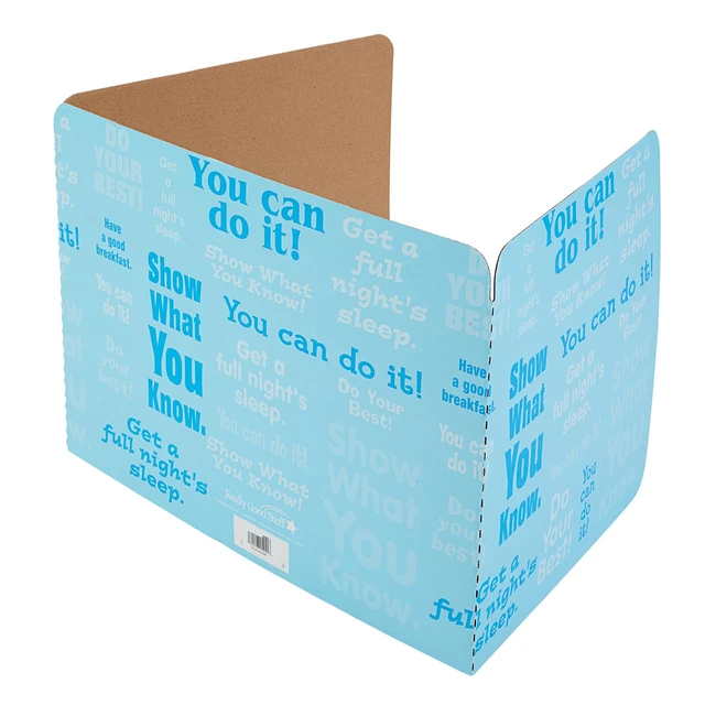 Alt view image 7 of 7 - Blue Privacy Shields for Student Desks, Set of 12 14" H x 22" W x 16" D, Ages 4+, PreK+, Desk Dividers with Motivational Messages