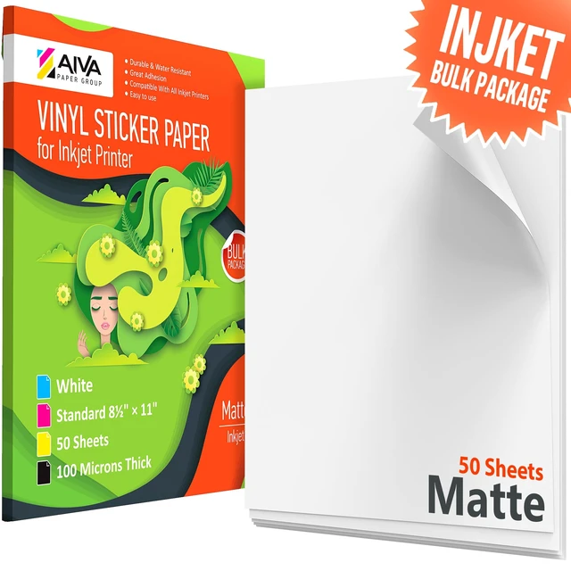 Alt view image 4 of 4 - Printable Vinyl Sticker Paper - Waterproof Decal Paper for Inkjet Printer - 50 Self-Adhesive Sheets - Matte White - Standard Letter Size 8.5"x11"