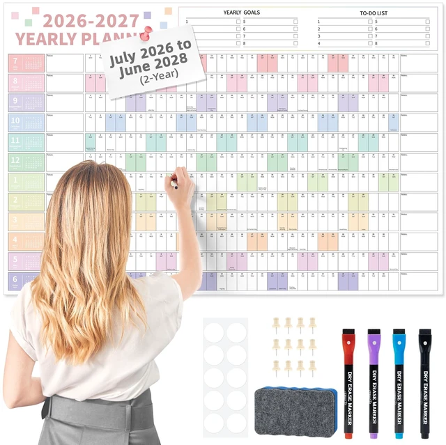 Main image of 2026 Wall Calendar Large 32'' x 48'' Dry Erase Laminated Calendar for Wall, 24 Month Big Family Calendar, Use July 2026 - June 2028 (Multicolor)