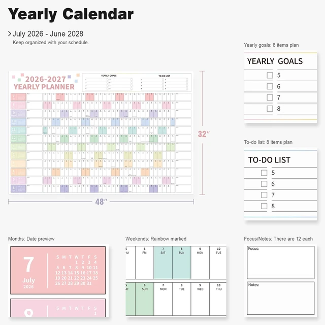 Alt view image 2 of 6 - 2026 Wall Calendar Large 32'' x 48'' Dry Erase Laminated Calendar for Wall, 24 Month Big Family Calendar, Use July 2026 - June 2028 (Multicolor)
