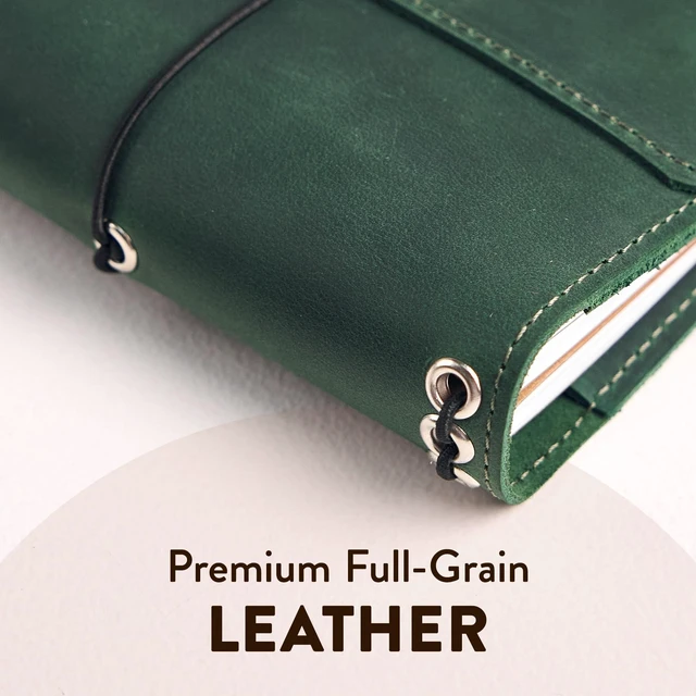Alt view image 3 of 7 - Genuine Leather A6 Journal Cover Refillable Handmade Notebook Cover with 3 Elastic Bands, Pen Loop & Card Pockets Travel Diary Case Fits A6 4.1" x 5.8" Notebooks (Paper Not Included), Green