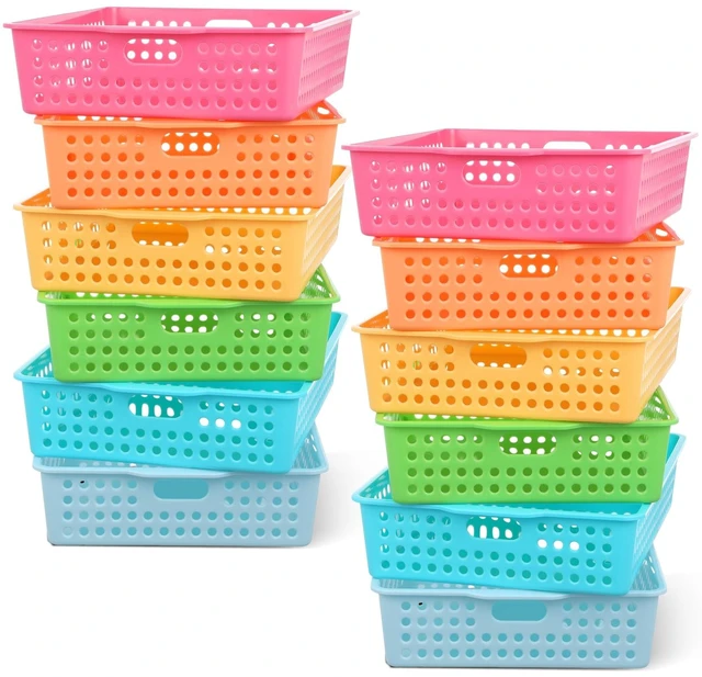 Main image of 12 Pack TurnIn Paper Trays for Classroom, Candy Thick Plastic, Stackable Bin Baskets with Handles, For A4 Paper Storage, Teacher Classroom Use, Office & Home Organization