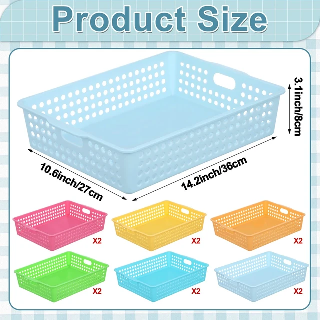 Alt view image 2 of 7 - 12 Pack TurnIn Paper Trays for Classroom, Candy Thick Plastic, Stackable Bin Baskets with Handles, For A4 Paper Storage, Teacher Classroom Use, Office & Home Organization