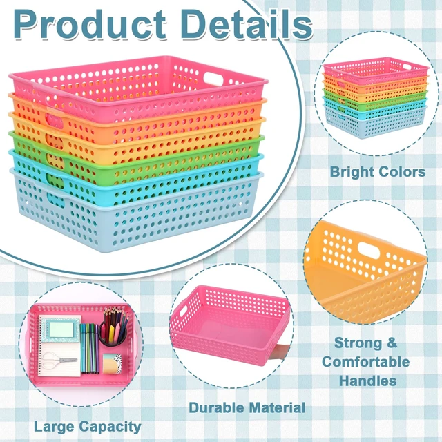 Alt view image 3 of 7 - 12 Pack TurnIn Paper Trays for Classroom, Candy Thick Plastic, Stackable Bin Baskets with Handles, For A4 Paper Storage, Teacher Classroom Use, Office & Home Organization