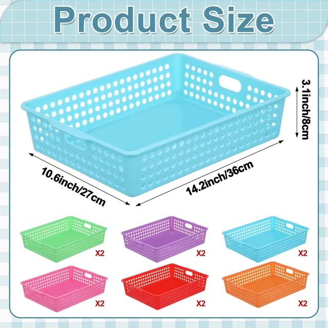 Alt view image 2 of 7 - 12 Pack TurnIn Paper Trays for Classroom, Rainbow Thick Plastic, Stackable Bin Baskets with Handles, For A4 Paper Storage, Teacher Classroom Use, Office & Home Organization