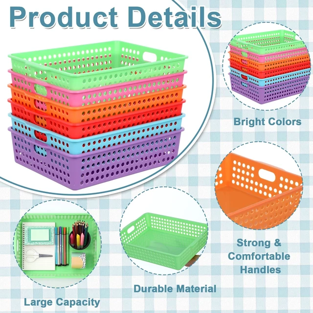Alt view image 3 of 7 - 12 Pack TurnIn Paper Trays for Classroom, Rainbow Thick Plastic, Stackable Bin Baskets with Handles, For A4 Paper Storage, Teacher Classroom Use, Office & Home Organization