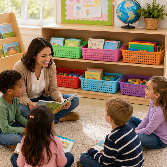 Alt view image 5 of 7 - 12 Pack TurnIn Paper Trays for Classroom, Rainbow Thick Plastic, Stackable Bin Baskets with Handles, For A4 Paper Storage, Teacher Classroom Use, Office & Home Organization