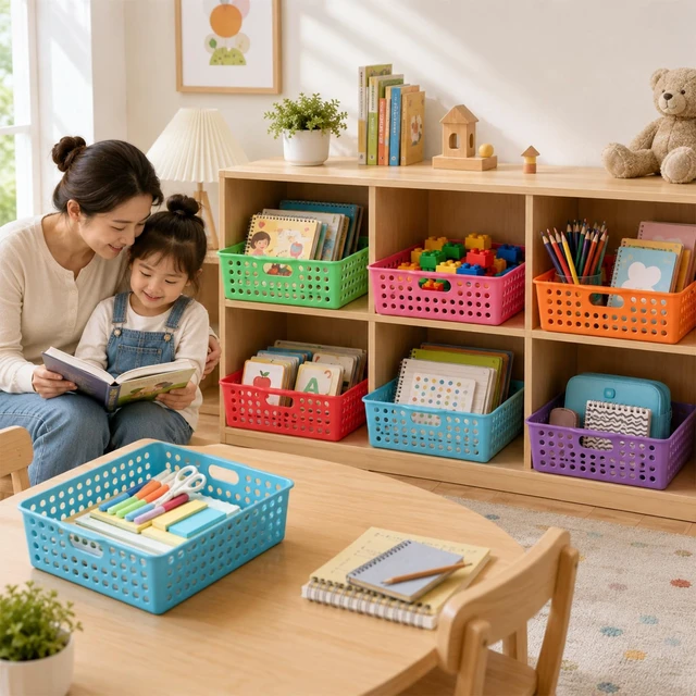 Alt view image 6 of 7 - 12 Pack TurnIn Paper Trays for Classroom, Rainbow Thick Plastic, Stackable Bin Baskets with Handles, For A4 Paper Storage, Teacher Classroom Use, Office & Home Organization