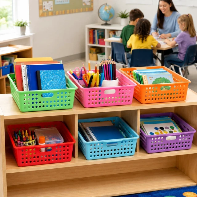 Alt view image 7 of 7 - 12 Pack TurnIn Paper Trays for Classroom, Rainbow Thick Plastic, Stackable Bin Baskets with Handles, For A4 Paper Storage, Teacher Classroom Use, Office & Home Organization