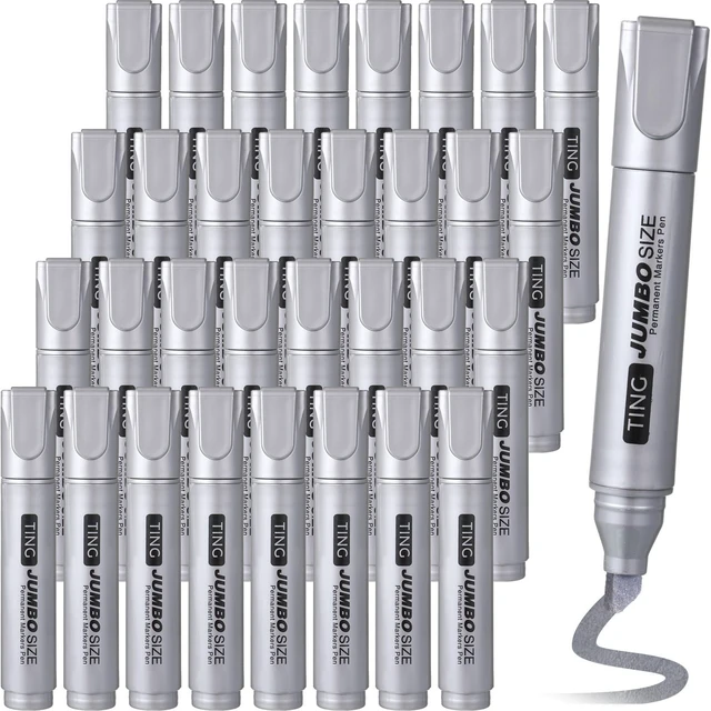 Main image of 32 Pcs Permanent Markers Jumbo Chisel Tip Bulk, Silver Waterproof Quick Dry Markers, Large Barrel Bold Writing, Ideal Pallet Warehouse Boxes, Office Inventory Labeling