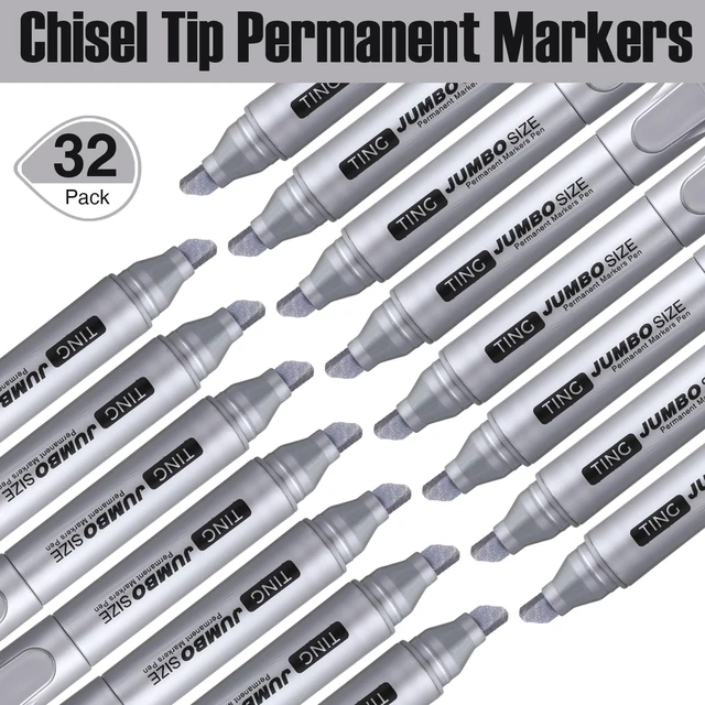 Alt view image 2 of 7 - 32 Pcs Permanent Markers Jumbo Chisel Tip Bulk, Silver Waterproof Quick Dry Markers, Large Barrel Bold Writing, Ideal Pallet Warehouse Boxes, Office Inventory Labeling