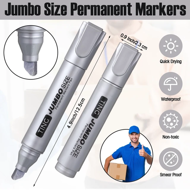 Alt view image 3 of 7 - 32 Pcs Permanent Markers Jumbo Chisel Tip Bulk, Silver Waterproof Quick Dry Markers, Large Barrel Bold Writing, Ideal Pallet Warehouse Boxes, Office Inventory Labeling