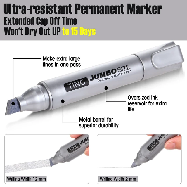Alt view image 4 of 7 - 32 Pcs Permanent Markers Jumbo Chisel Tip Bulk, Silver Waterproof Quick Dry Markers, Large Barrel Bold Writing, Ideal Pallet Warehouse Boxes, Office Inventory Labeling