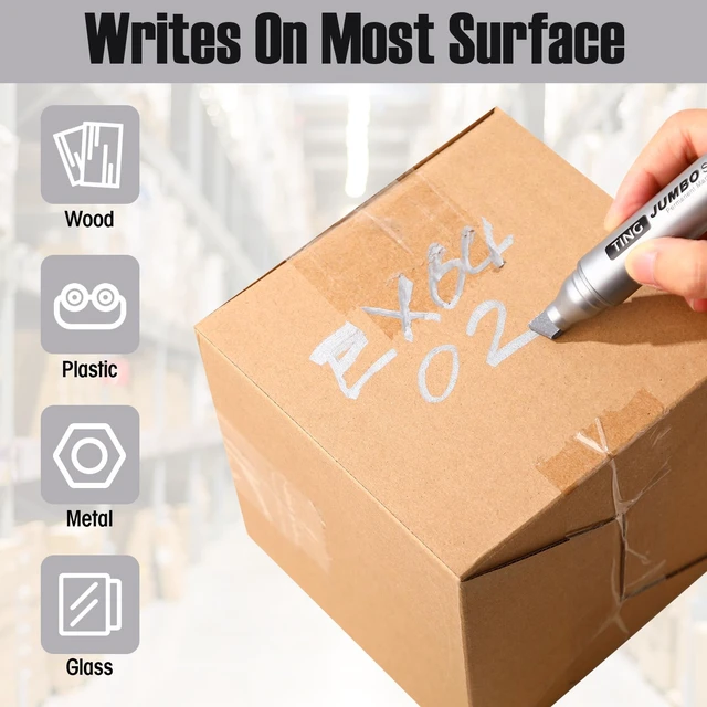 Alt view image 5 of 7 - 32 Pcs Permanent Markers Jumbo Chisel Tip Bulk, Silver Waterproof Quick Dry Markers, Large Barrel Bold Writing, Ideal Pallet Warehouse Boxes, Office Inventory Labeling