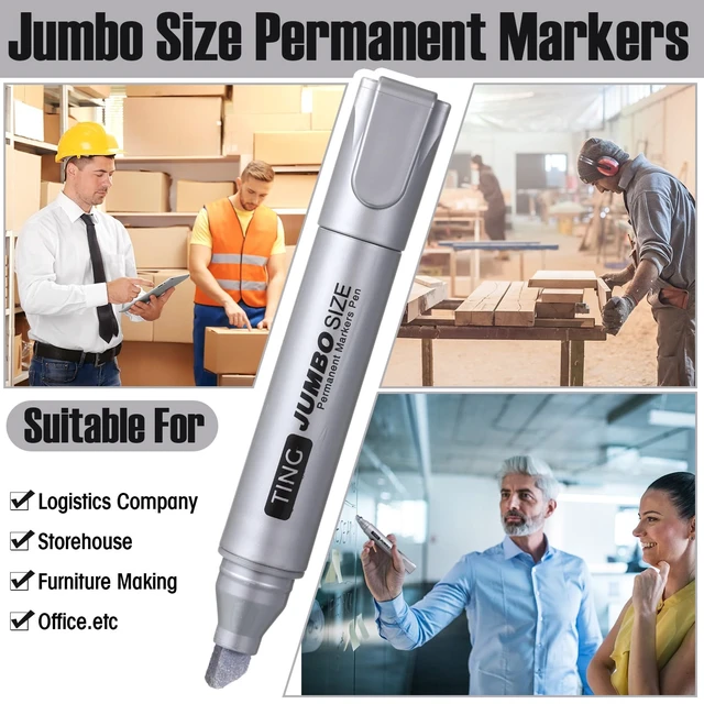 Alt view image 6 of 7 - 32 Pcs Permanent Markers Jumbo Chisel Tip Bulk, Silver Waterproof Quick Dry Markers, Large Barrel Bold Writing, Ideal Pallet Warehouse Boxes, Office Inventory Labeling